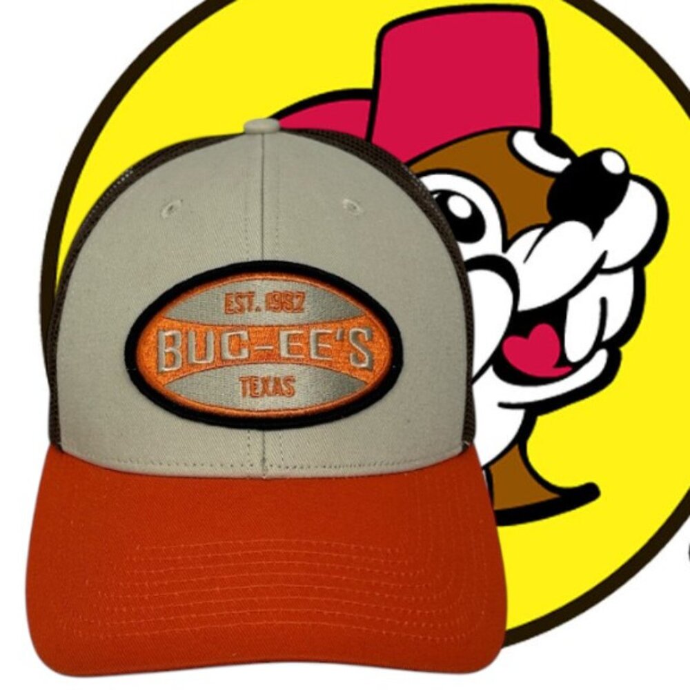 Buc-ee's Texas Orange Brown Tan Embroidered Logo Patch Snapback Trucker Cap NWOT